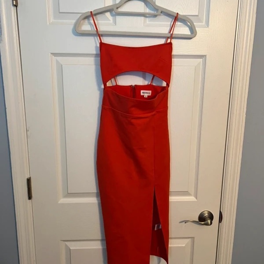 superdown Red Cutout Midi Dress with Thigh Slit